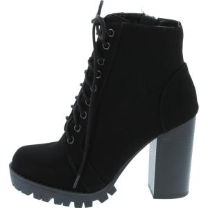 Soda Chalet – Fashion Lace up Military Inspired Ankle Boot with Stacked Heel and Side Zipper(Black Nubuck)