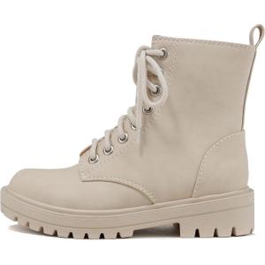 Soda FIRM – Lug Sole Combat Ankle Bootie Lace up w/Side Zipper(Beige Nbpu)