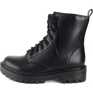 Soda FIRM – Lug Sole Combat Ankle Bootie Lace up w/Side Zipper(Black)