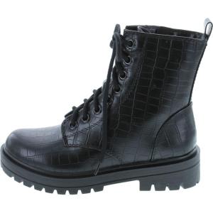 Soda FIRM – Lug Sole Combat Ankle Bootie Lace up w/Side Zipper(Black Croco)