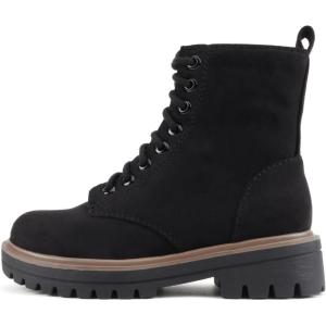 Soda FIRM – Lug Sole Combat Ankle Bootie Lace up w/Side Zipper(Black Imsu/Tan Welt)