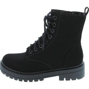 Soda FIRM – Lug Sole Combat Ankle Bootie Lace up w/Side Zipper(Black Nubuck)
