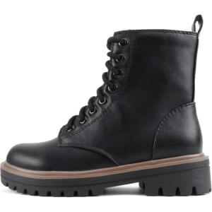 Soda FIRM – Lug Sole Combat Ankle Bootie Lace up w/Side Zipper(Black Pu/Tan Welt)
