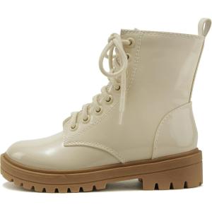 Soda FIRM – Lug Sole Combat Ankle Bootie Lace up w/Side Zipper(Bone Patent)