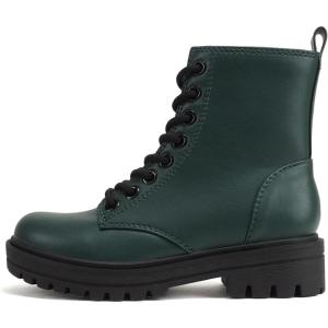 Soda FIRM – Lug Sole Combat Ankle Bootie Lace up w/Side Zipper(Forest Pu)