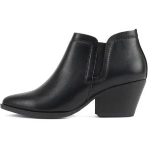 Soda “GWEN” ~ Women Pointed Toe Slip-On Elastic Gore Low Stack Heel Ankle Bootie(Black Pu)