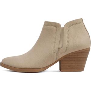 Soda “GWEN” ~ Women Pointed Toe Slip-On Elastic Gore Low Stack Heel Ankle Bootie(Pale Sand Imitation Suede)