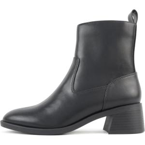 Soda “Heron” ~ Women Round Toe Low Block Heel Ankle Boot with Side Zipper(Black Pu)