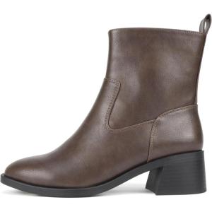 Soda “Heron” ~ Women Round Toe Low Block Heel Ankle Boot with Side Zipper(Brown Pu)