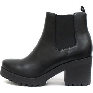 Soda JABER ~ WOMEN LUG SOLE MID HEEL FASHION ANKLE BOOTIE W/DOUBLE ELASTIC GORE(Black)