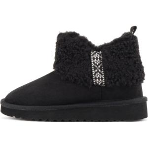 Soda “Kolton” ~ Women Round Toe Lug Sole Sherpa-lined Ankle Bootie(Black Imitation Suede)