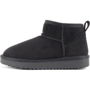 Soda “Mutual/Mute” ~ Women Round Toe Lug Sole Low Flatform Sherpa-lined Ankle Bootie(Black Imitation Suede)