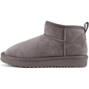 Soda “Mutual/Mute” ~ Women Round Toe Lug Sole Low Flatform Sherpa-lined Ankle Bootie(Grey Imitation Suede)