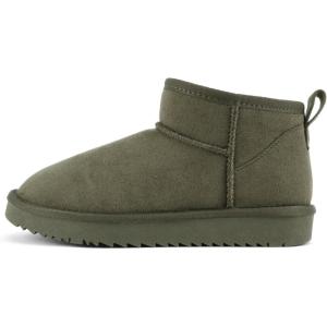 Soda “Mutual/Mute” ~ Women Round Toe Lug Sole Low Flatform Sherpa-lined Ankle Bootie(Olive Imitation Suede)