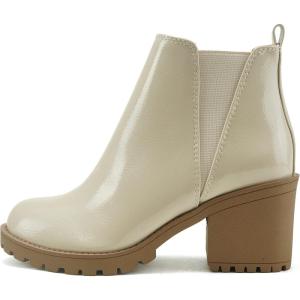 Soda ORIGAMI ~ WOMEN LUG SOLE MID HEEL FASHION ANKLE BOOTIE W/DOUBLE ELASTIC GORE(Bone Crk Patent)