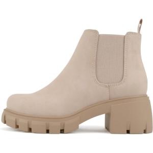 Soda PIONEER ~ Women Lug Sole Mid Heel Chelsea Fashion Ankle Bootie w/Double Elastic Gore(Dusty Mauve)
