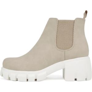 Soda PIONEER ~ Women Lug Sole Mid Heel Chelsea Fashion Ankle Bootie w/Double Elastic Gore(Sand Nubuck)
