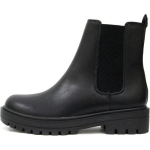 Soda Pilot ~ Women Lug Sole Low Heel Chelsea Fashion Ankle Bootie w/Double Elastic Gore(Black)