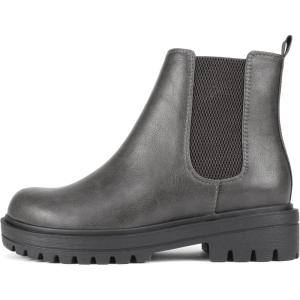 Soda Pilot ~ Women Lug Sole Low Heel Chelsea Fashion Ankle Bootie w/Double Elastic Gore(Dk Grey Pu)