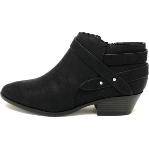 Soda SWEETEN Women’s Fashion Closed Toe Multi Strap Ankle Bootie Block Heel (Wide Fit Available)(Black Sweeten)