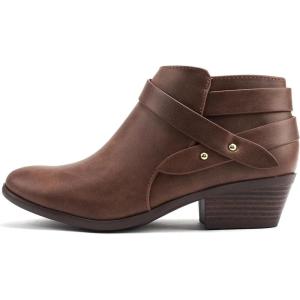 Soda SWEETEN Women’s Fashion Closed Toe Multi Strap Ankle Bootie Block Heel (Wide Fit Available)(Cognac Pu Sweeten)