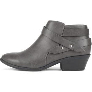 Soda SWEETEN Women’s Fashion Closed Toe Multi Strap Ankle Bootie Block Heel (Wide Fit Available)(Dark Grey Pu)