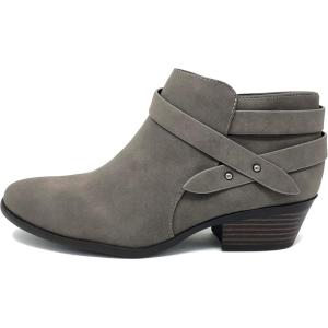 Soda SWEETEN Women’s Fashion Closed Toe Multi Strap Ankle Bootie Block Heel (Wide Fit Available)(Grey Sweeten)