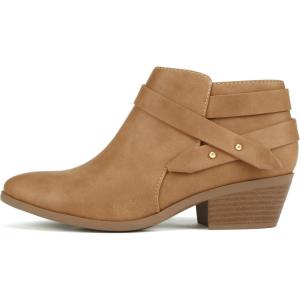 Soda SWEETEN Women’s Fashion Closed Toe Multi Strap Ankle Bootie Block Heel (Wide Fit Available)(Tan Nubuck)