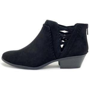 Soda Sincere Women’s Low Ankle Heel Bootie with Elastic Cross Straps (Wide Fit Available)(Black Imsu)