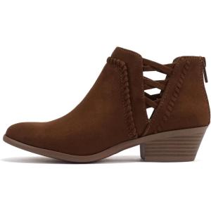 Soda Sincere Women’s Low Ankle Heel Bootie with Elastic Cross Straps (Wide Fit Available)(Cog Imsu)