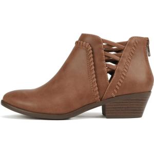 Soda Sincere Women’s Low Ankle Heel Bootie with Elastic Cross Straps (Wide Fit Available)(Cognac Pu)