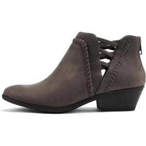 Soda Sincere Women’s Low Ankle Heel Bootie with Elastic Cross Straps (Wide Fit Available)(Mgrey)