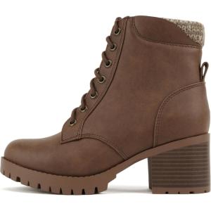 Soda Single Lug Sole Chunky Heel Combat Ankle Boot Lace up w/Side Zipper(Light Brown)