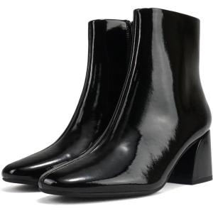 Soda “ULTRA” ~ Women Snip Toe Low Flare Heel Ankle Boot Bootie with Side Zipper(Black Patent)