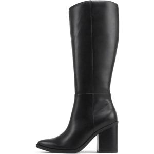Soda “VAPOR” ~ Women Pointed Toe Medium Heel Knee-High Boot with Side Zipper(Black Pu)