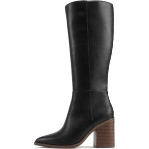 Soda “VAPOR” ~ Women Pointed Toe Medium Heel Knee-High Boot with Side Zipper(Black/Tan Pu)