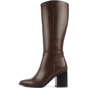 Soda “VAPOR” ~ Women Pointed Toe Medium Heel Knee-High Boot with Side Zipper(Brown Pu)