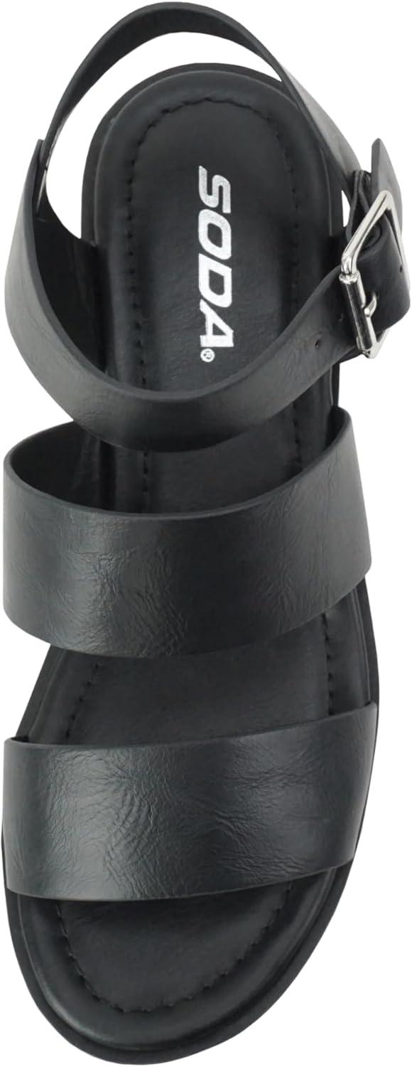 imageSoda ACCOUNT  Women Open Toe Two Bands Lug sole Fashion Block Heel Sandals with Adjustable Ankle StrapBlack