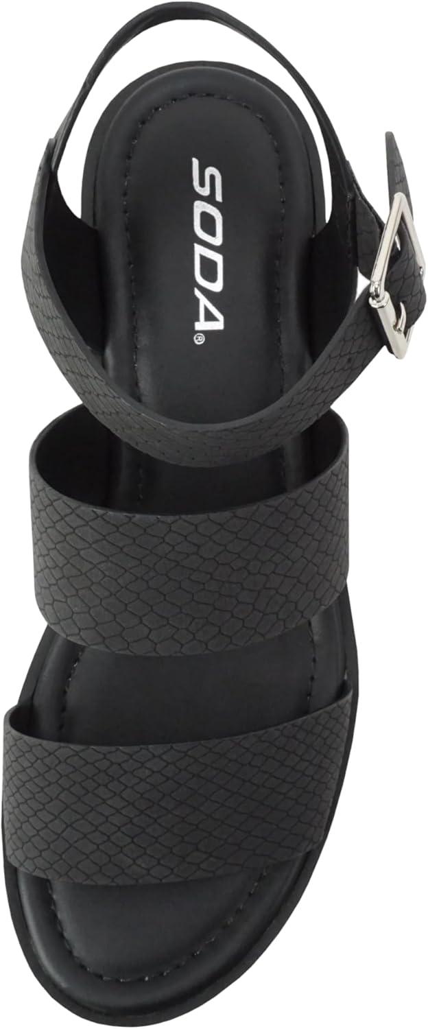 imageSoda ACCOUNT  Women Open Toe Two Bands Lug sole Fashion Block Heel Sandals with Adjustable Ankle StrapBlack Cobra Nubuck