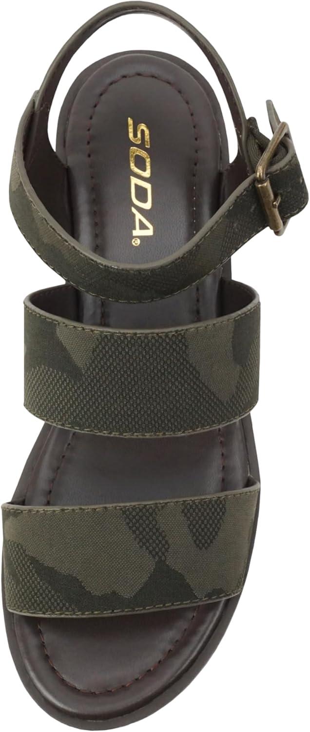 imageSoda ACCOUNT  Women Open Toe Two Bands Lug sole Fashion Block Heel Sandals with Adjustable Ankle StrapCamouflage
