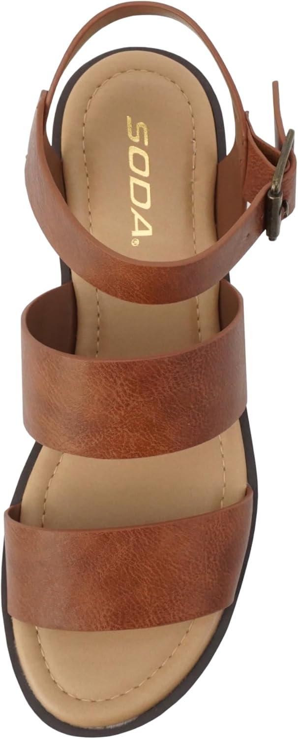 imageSoda ACCOUNT  Women Open Toe Two Bands Lug sole Fashion Block Heel Sandals with Adjustable Ankle StrapCognac Pu