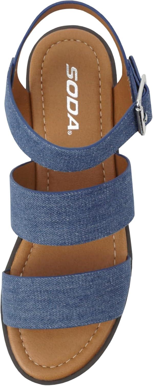 imageSoda ACCOUNT  Women Open Toe Two Bands Lug sole Fashion Block Heel Sandals with Adjustable Ankle StrapDenim Blue