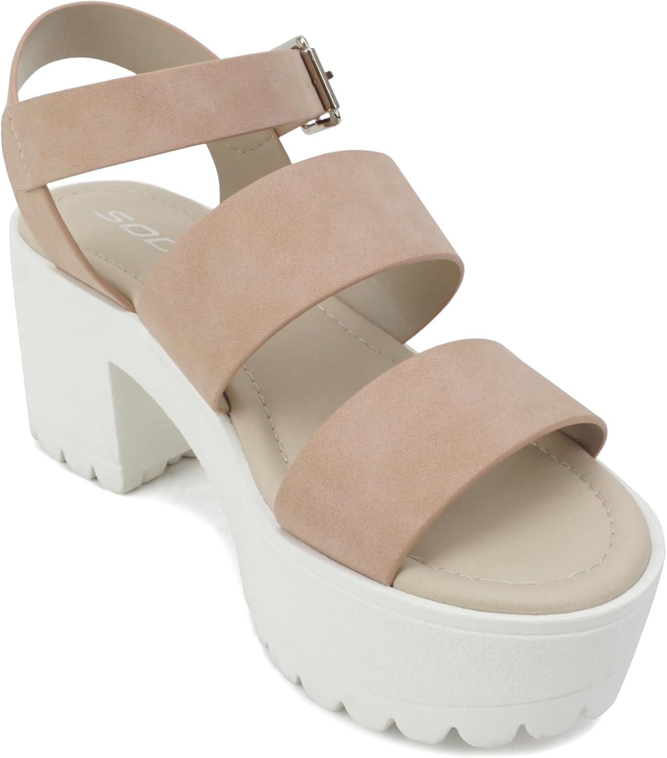imageSoda ACCOUNT  Women Open Toe Two Bands Lug sole Fashion Block Heel Sandals with Adjustable Ankle StrapDusty Mauve Nubuck