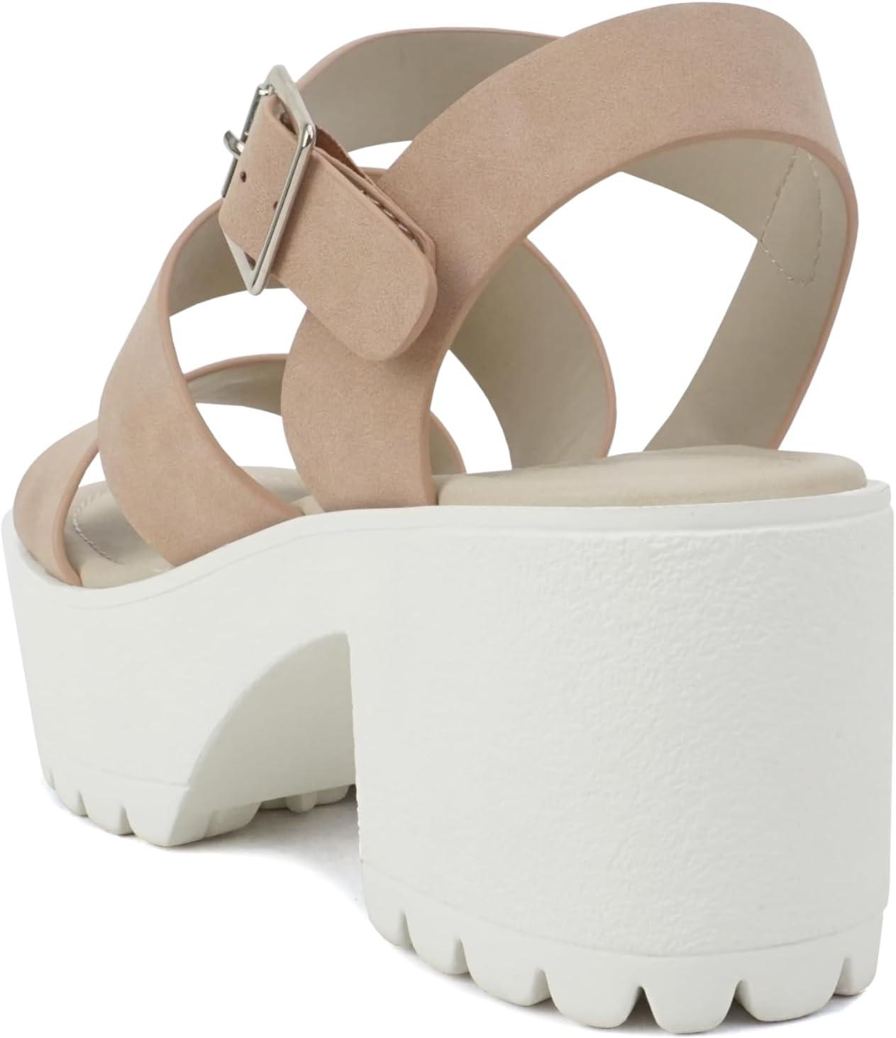 imageSoda ACCOUNT  Women Open Toe Two Bands Lug sole Fashion Block Heel Sandals with Adjustable Ankle StrapDusty Mauve Nubuck