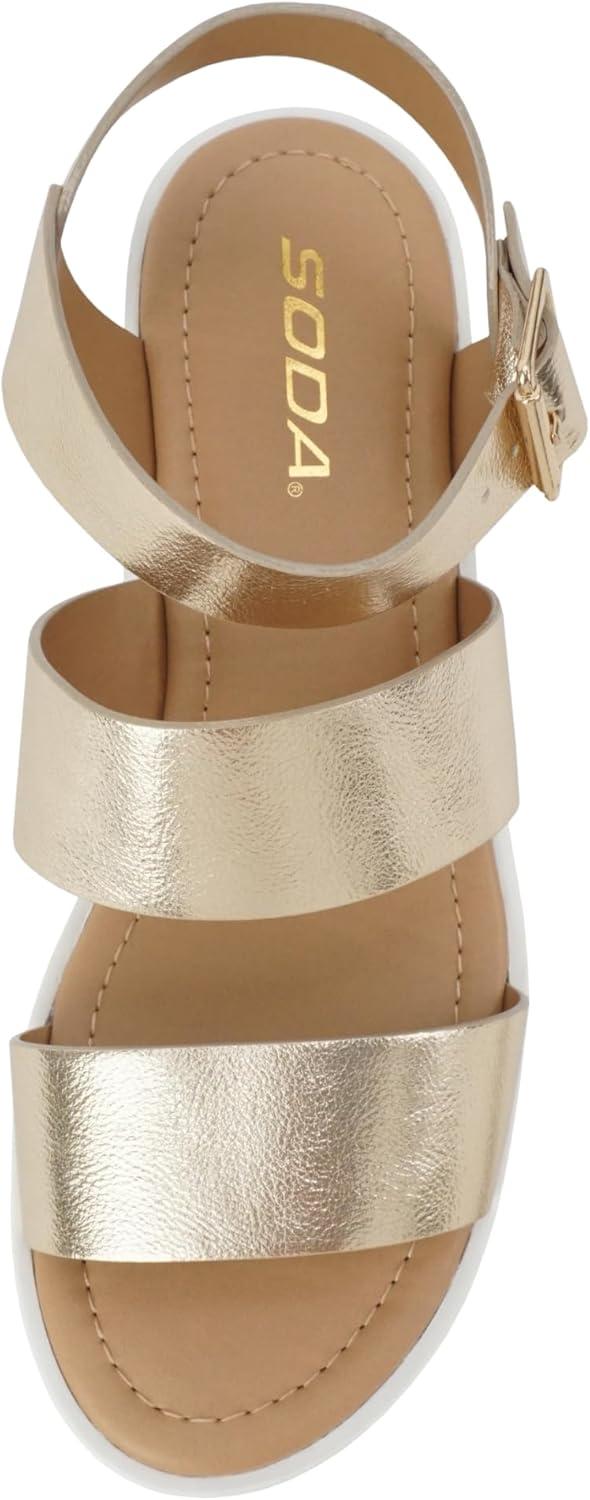 imageSoda ACCOUNT  Women Open Toe Two Bands Lug sole Fashion Block Heel Sandals with Adjustable Ankle StrapGold Metallic