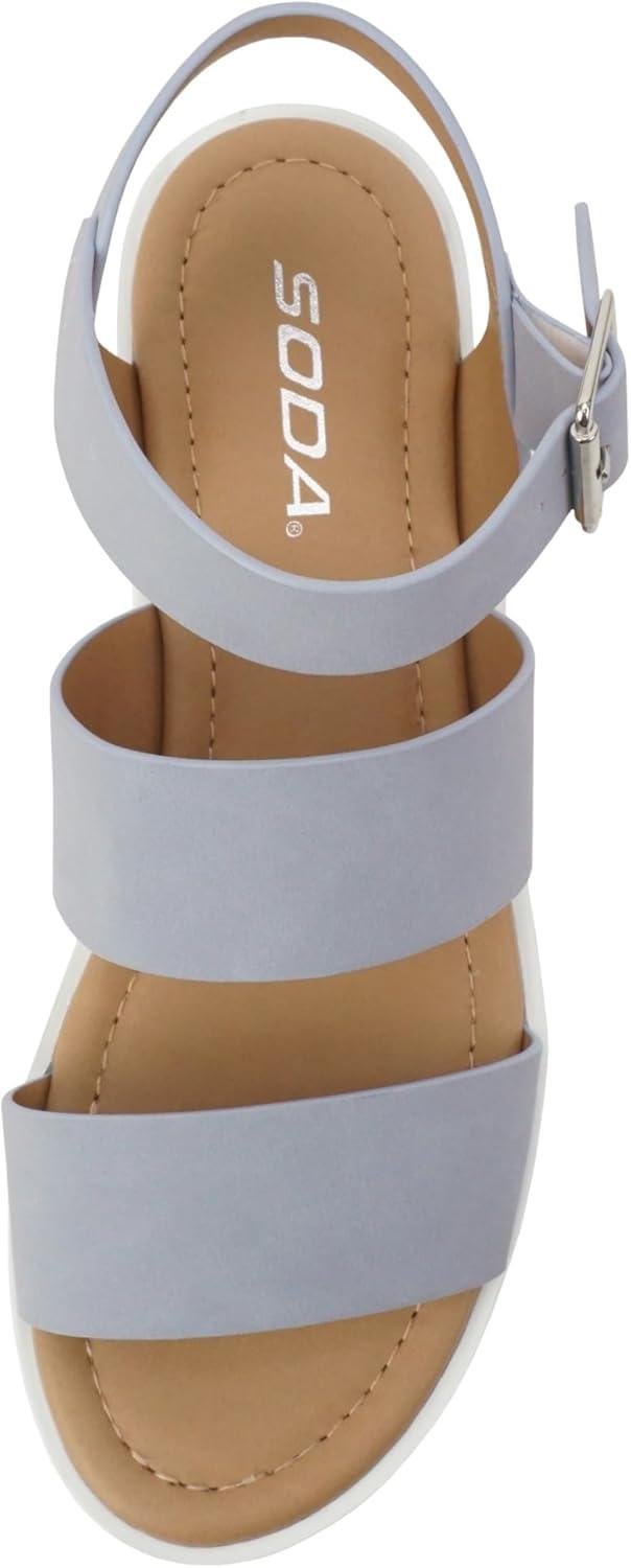 imageSoda ACCOUNT  Women Open Toe Two Bands Lug sole Fashion Block Heel Sandals with Adjustable Ankle StrapLight Blue Nubuck