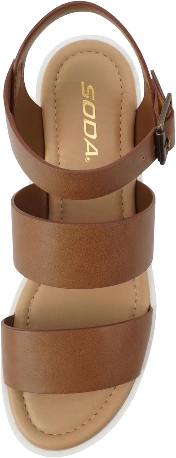 imageSoda ACCOUNT  Women Open Toe Two Bands Lug sole Fashion Block Heel Sandals with Adjustable Ankle StrapLight Tan Pu