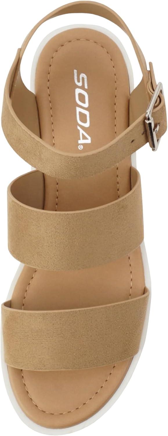 imageSoda ACCOUNT  Women Open Toe Two Bands Lug sole Fashion Block Heel Sandals with Adjustable Ankle StrapNatural Suede