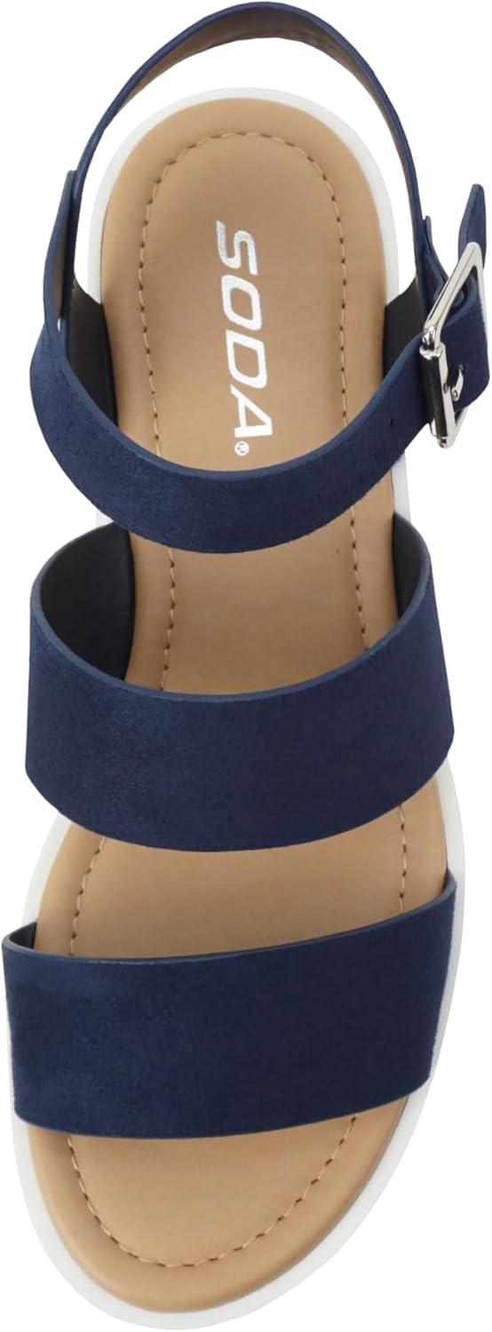 imageSoda ACCOUNT  Women Open Toe Two Bands Lug sole Fashion Block Heel Sandals with Adjustable Ankle StrapNavy Suede