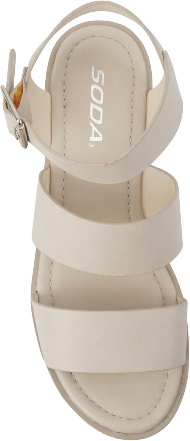 imageSoda ACCOUNT  Women Open Toe Two Bands Lug sole Fashion Block Heel Sandals with Adjustable Ankle StrapNude